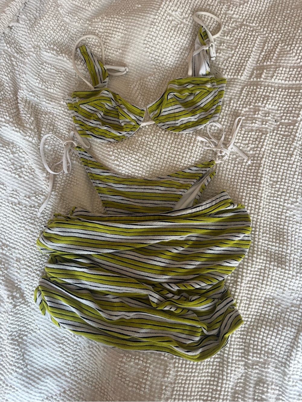 Striped Green and White Triangl Bikini Swim Set